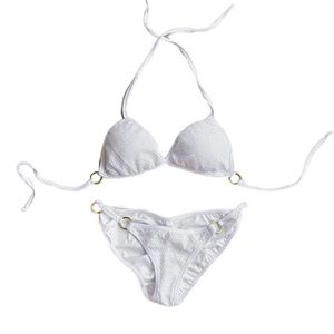 ALL WHITE SEQUINED BRIDAL BIKINI WITH GOLD RINGS